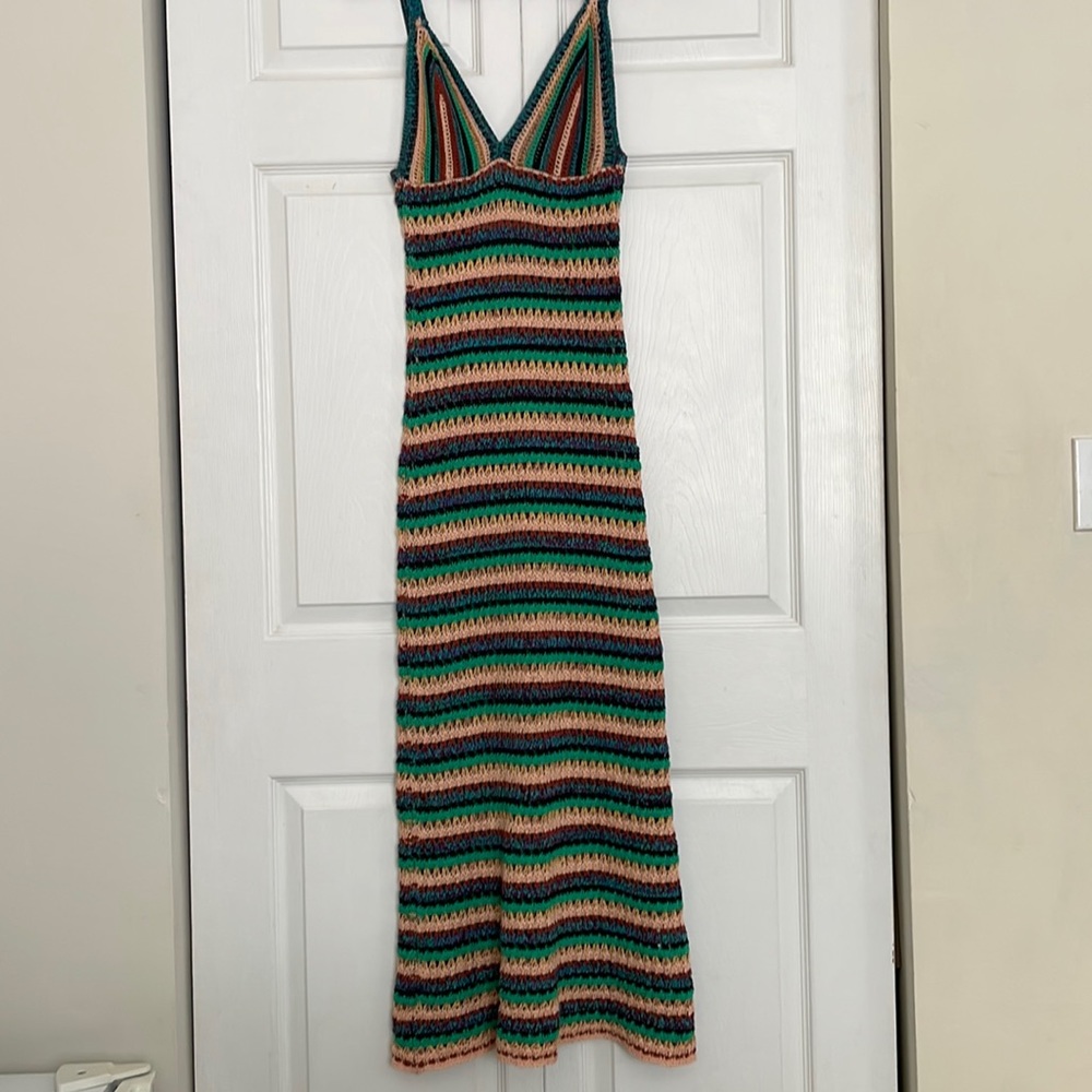 Zara Striped Crochet Maxi Dress in Green, Pink, Black